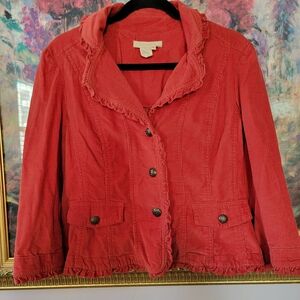 Vintage 90s Corduroy Ruffle Trim Blazer Jacket